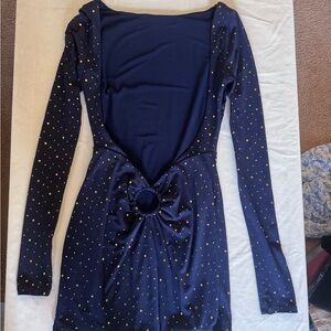 Navy Blue and Gold Sequin Formal Dress